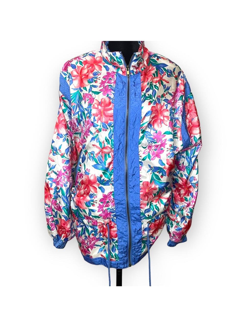 Lavon Windbreaker Bomber Jacket Women's M Multicolored Floral Print VTG Zipper